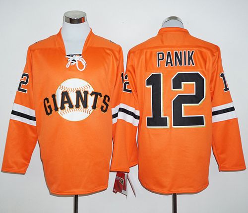 Giants #12 Joe Panik Orange Long Sleeve Stitched MLB Jersey - Click Image to Close